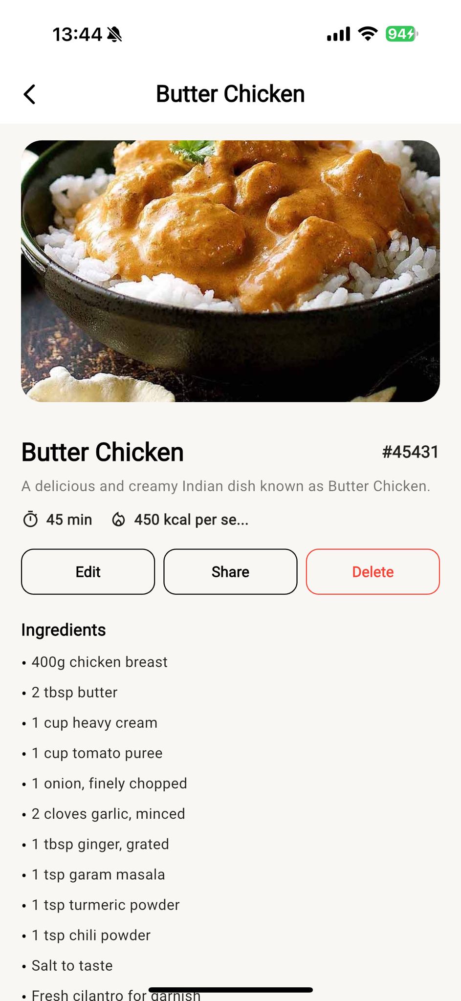 Recipe Page Screenshot